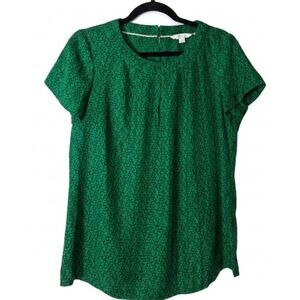 Boden womens medium size 8 emerald green silk blouse geometric circles top